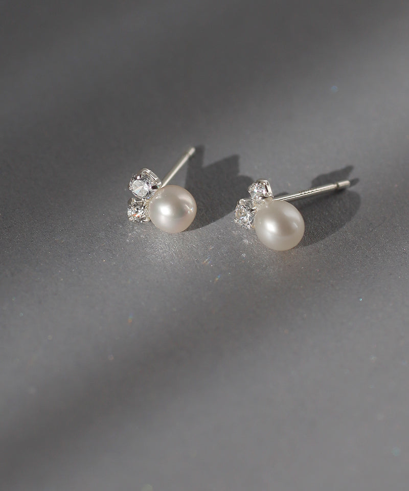 パール×ビジューピアス[silver925][Basic]