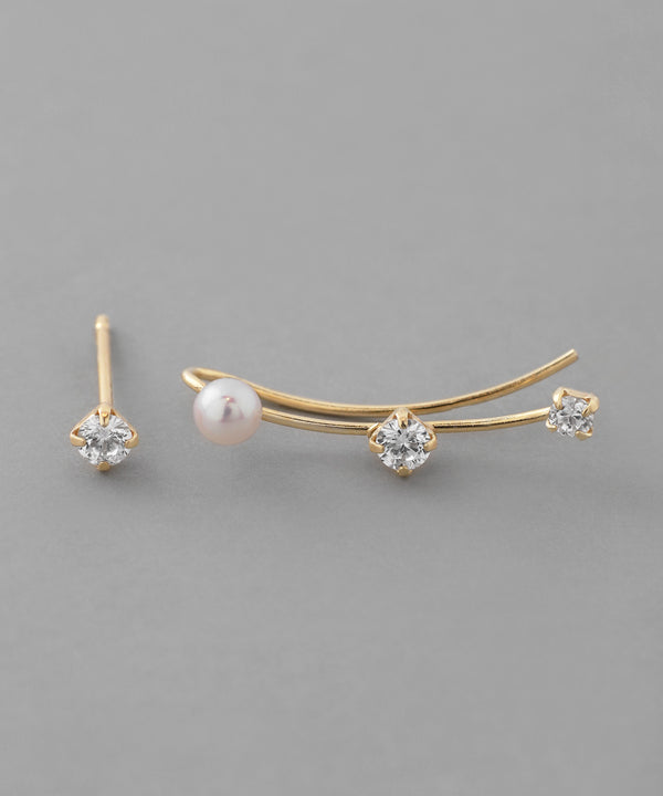 パール×ビジューアシメピアス[K10][Basic]