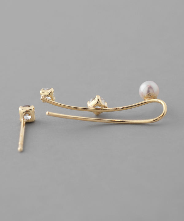 パール×ビジューアシメピアス[K10][Basic]