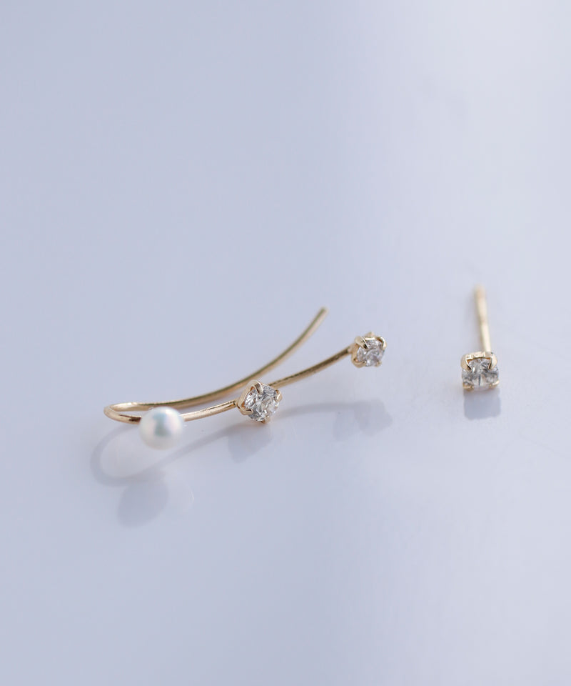 パール×ビジューアシメピアス[K10][Basic]
