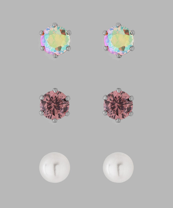 ビジュー×パールピアス[3ペアセット][サージカルステンレス][Basic]