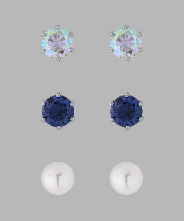 ビジュー×パールピアス[3ペアセット][サージカルステンレス][Basic]