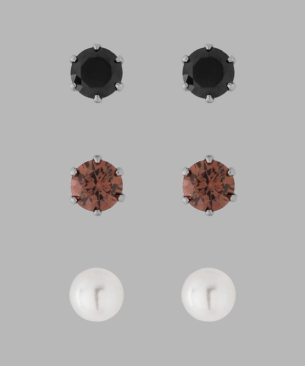 ビジュー×パールピアス[3ペアセット][サージカルステンレス][Basic]