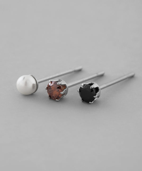 ビジュー×パールピアス[3ペアセット][サージカルステンレス][Basic]