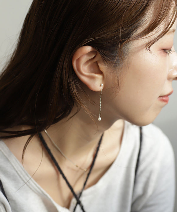 パール×チェーン2WAYピアス[silver925][Basic]