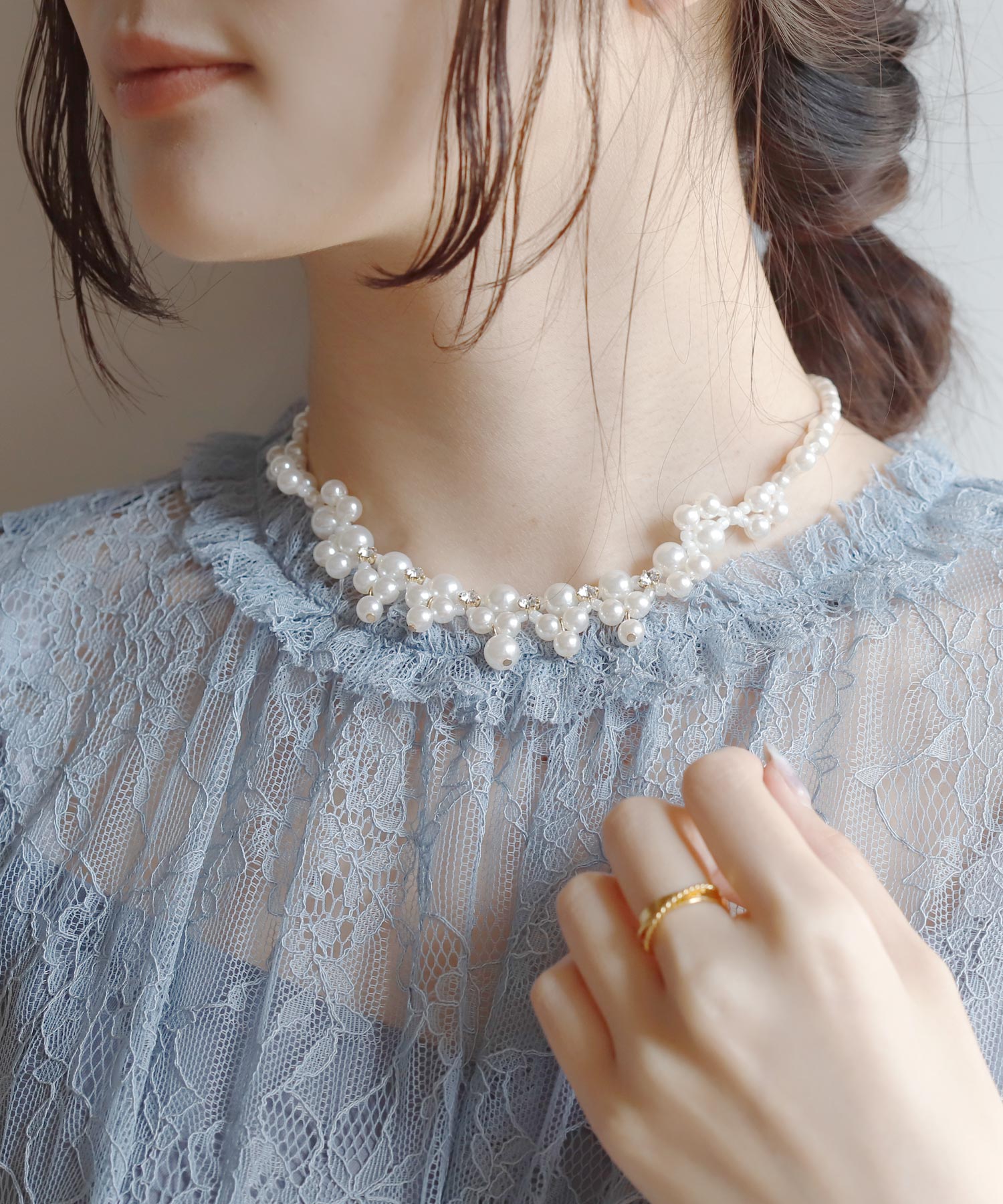 パールネックレス　レース編み　淡水パール　本真珠　ベビーパール　シルバー　刻印 パールネックレス レース編み 淡水パール 本真珠 ベビーパール