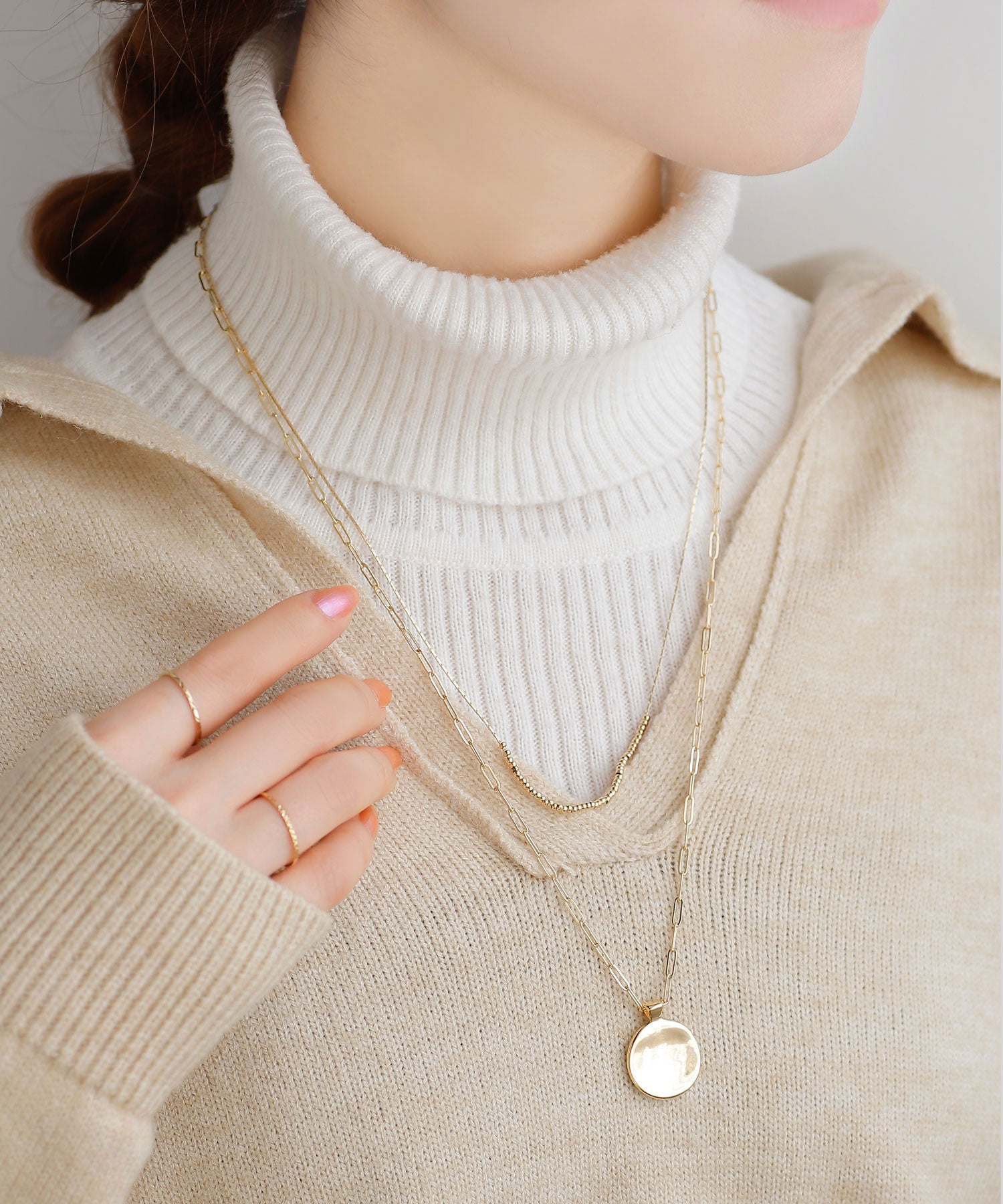 【波紋アート】～ 凪 ～ ／60cm × 60cm／ナチュラルサンド ANEMONE】サークルプレートネックレス[2本セット]｜SANPO ONLINE