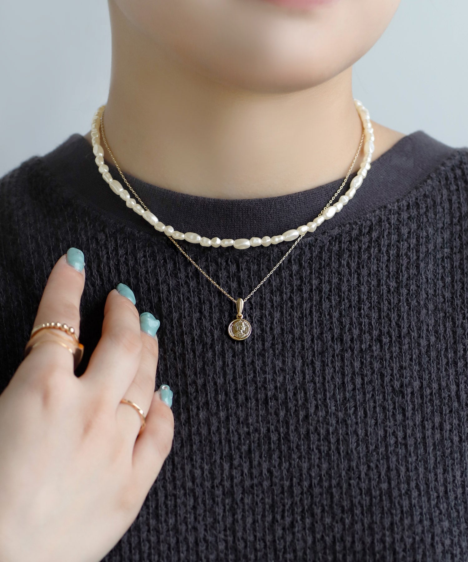 ANEMONE】バロック風パール×コインネックレス[2本セット]｜SANPO