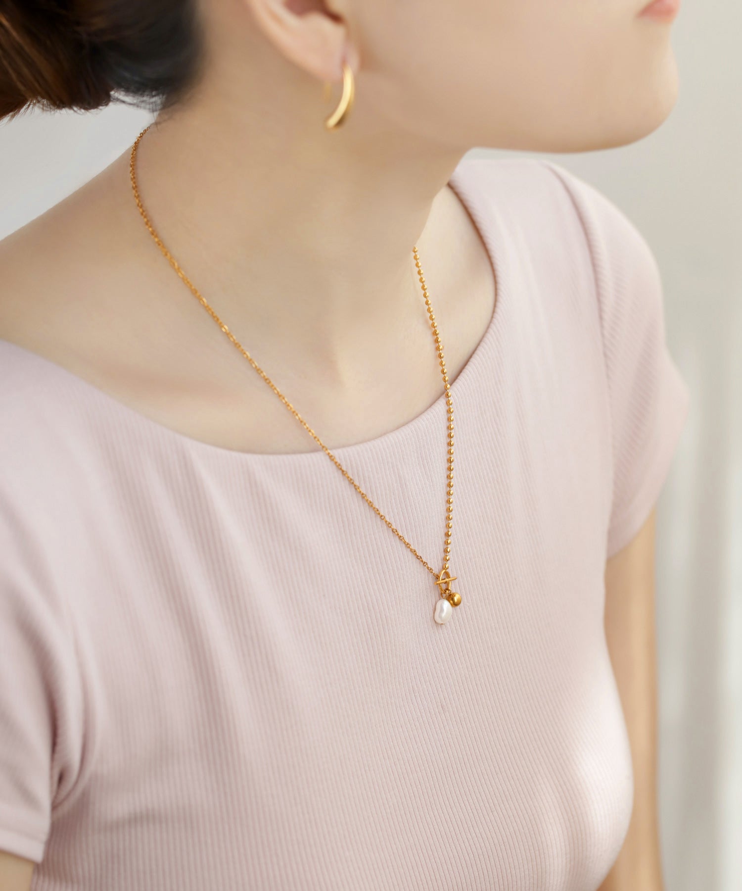 ANEMONE】【ステンレス】パール×コンビチェーンマンテルネックレス
