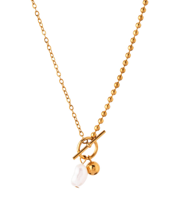 ANEMONE】【ステンレス】パール×コンビチェーンマンテルネックレス