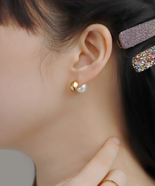 【ステンレス】メタル×パールバックキャッチピアス