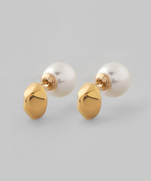 【ステンレス】メタル×パールバックキャッチピアス