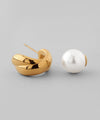 [Stainless Steel] Metal Hoop x Pearl Back Back Earrings