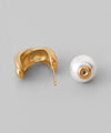 [Stainless Steel] Metal Hoop x Pearl Back Back Earrings