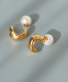 [Stainless Steel] Metal Hoop x Pearl Back Back Earrings
