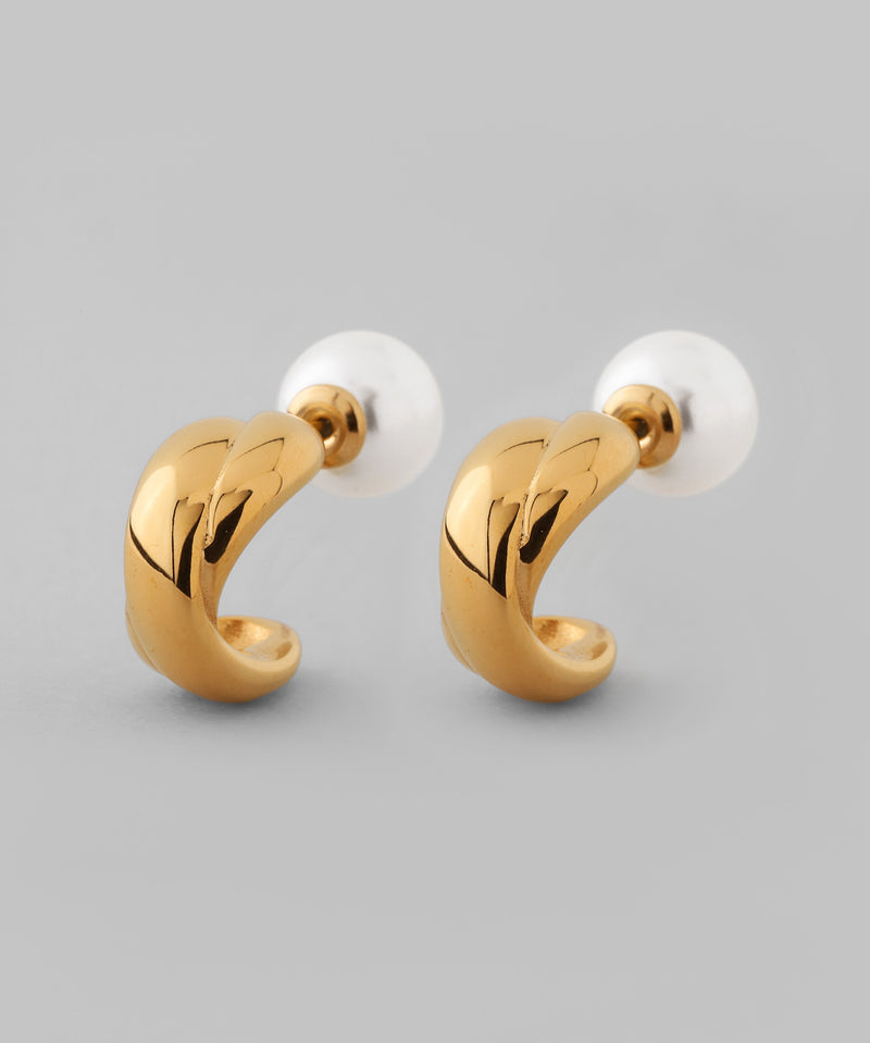 【ステンレス】メタルフープ×パールバックキャッチピアス