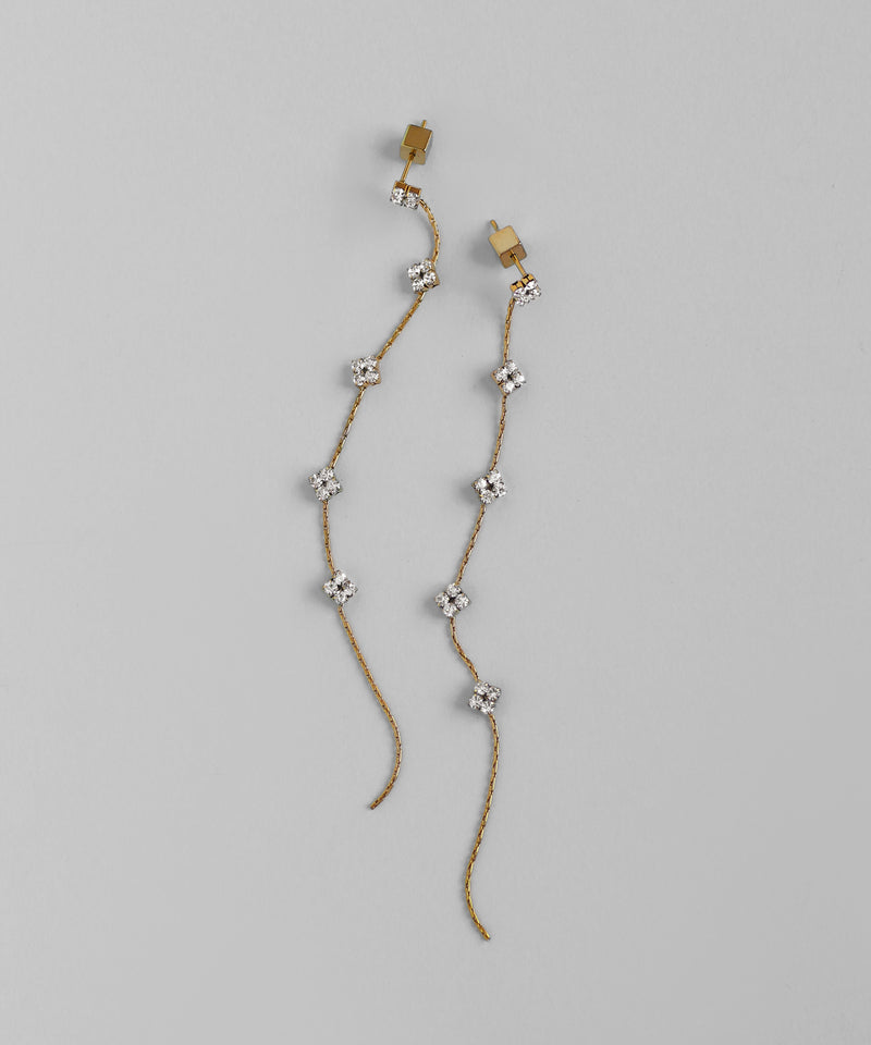 Beaded Flower Chain Earrings [Stainless Steel] [Sheerchic]