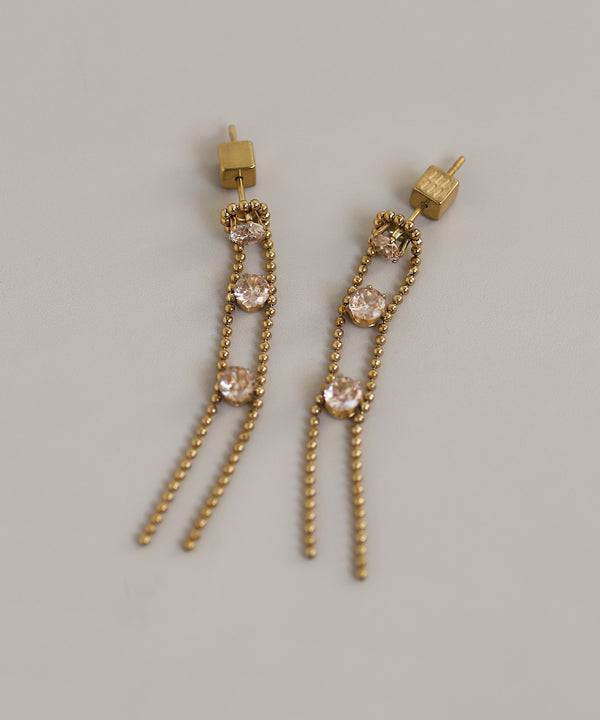 ビジュー×チェーンピアス[ステンレス][Sheerchic]