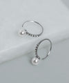 [Stainless Steel] Pearl and Rhinestone Hook Earrings