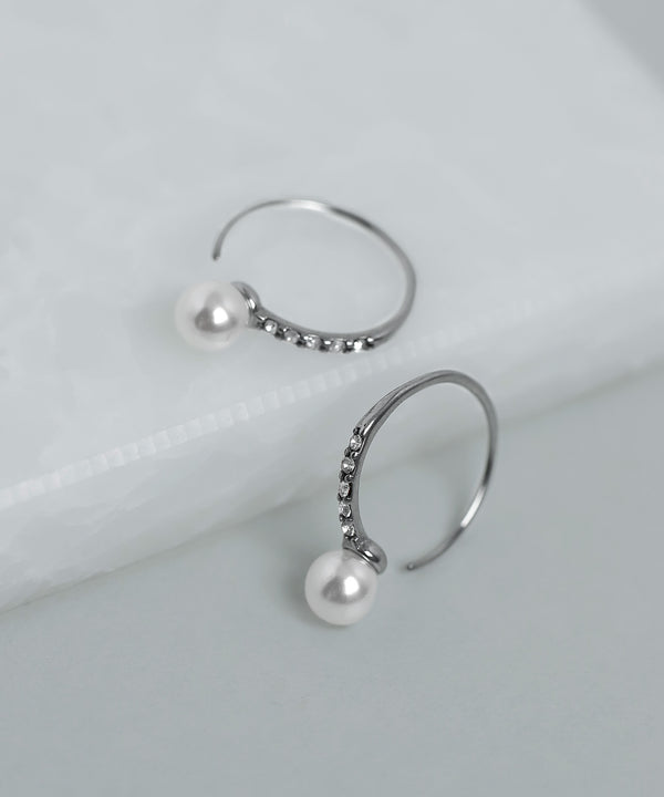 [Stainless Steel] Pearl and Rhinestone Hook Earrings