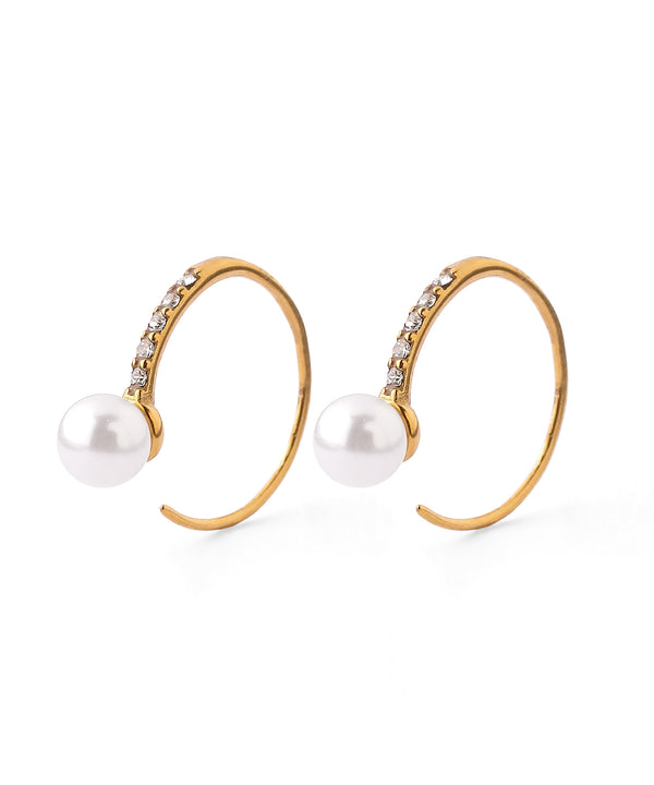 [Stainless Steel] Pearl and Rhinestone Hook Earrings