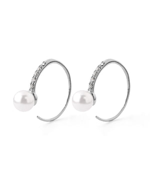 [Stainless Steel] Pearl and Rhinestone Hook Earrings