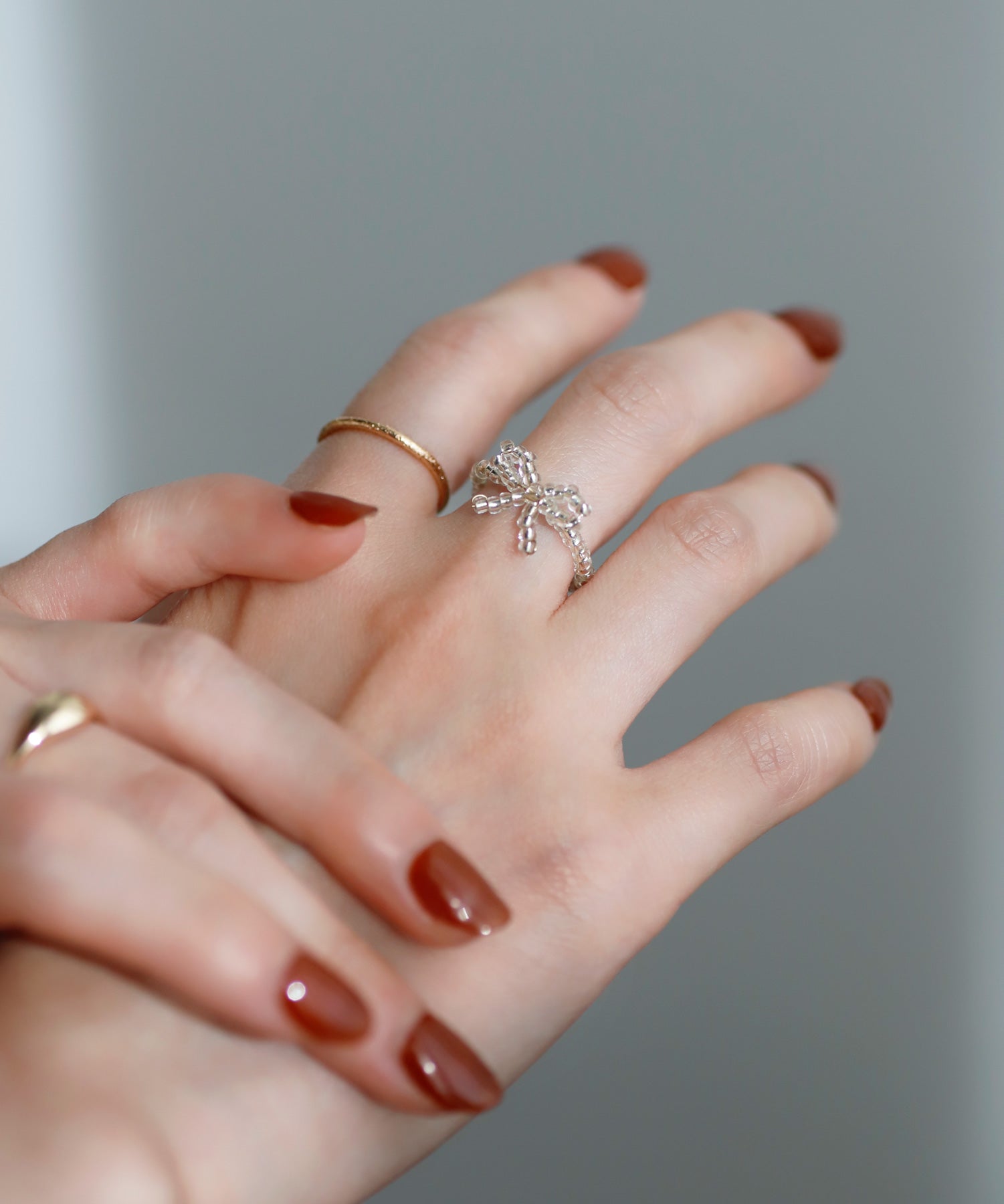 ANEMONE】ビーズリボン×メタルリング[2本セット]｜アネモネ