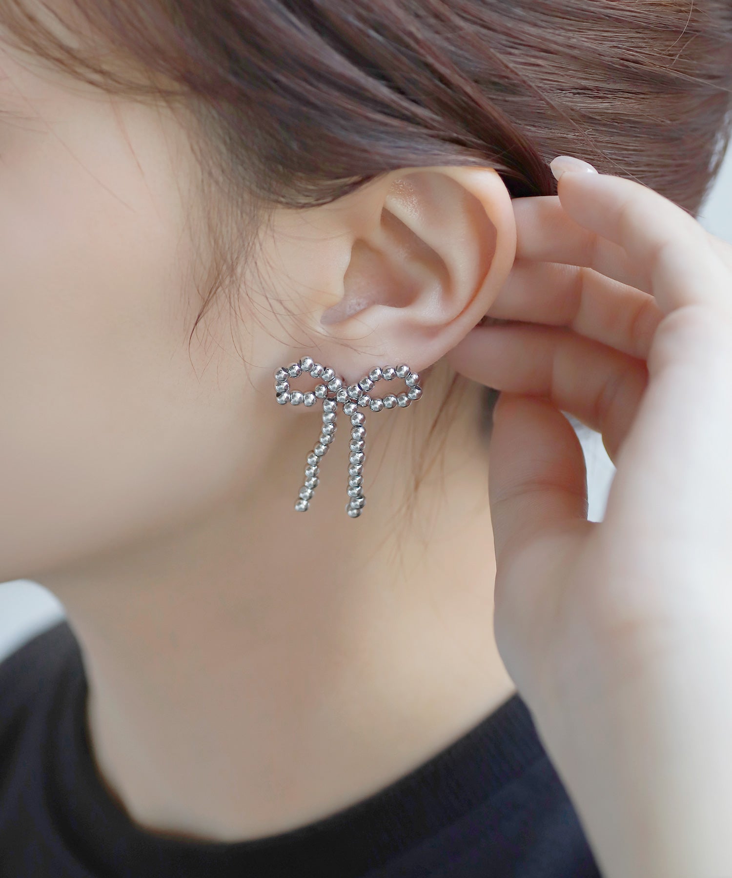 ANEMONE】ビーズリボンピアス｜アネモネ・シエナロゼ・ミミサンジュウ