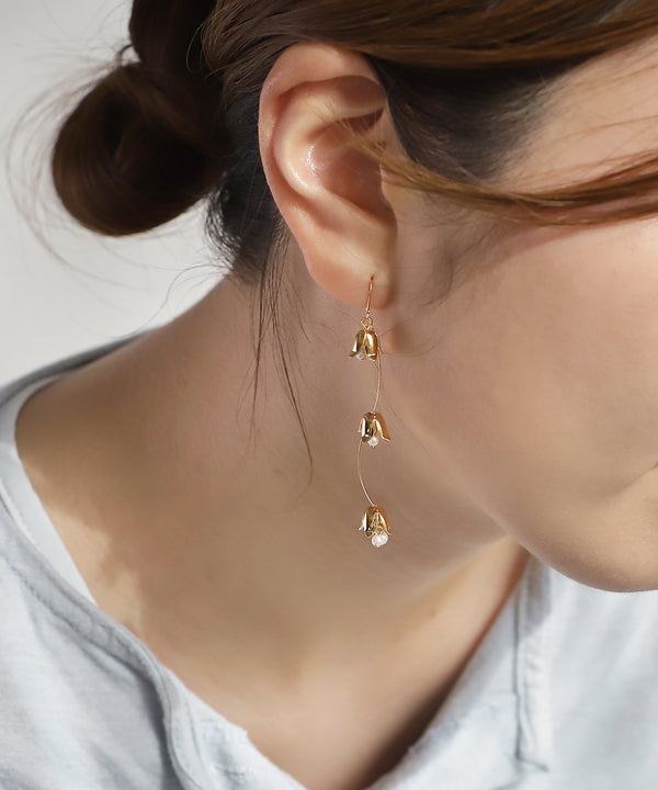 Pearl x Flower Hook Earrings [Sheerchic]