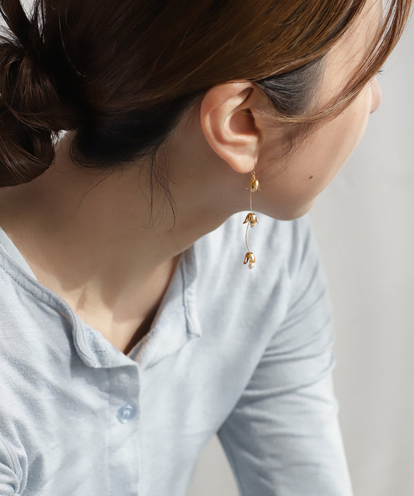 Pearl x Flower Hook Earrings [Sheerchic]