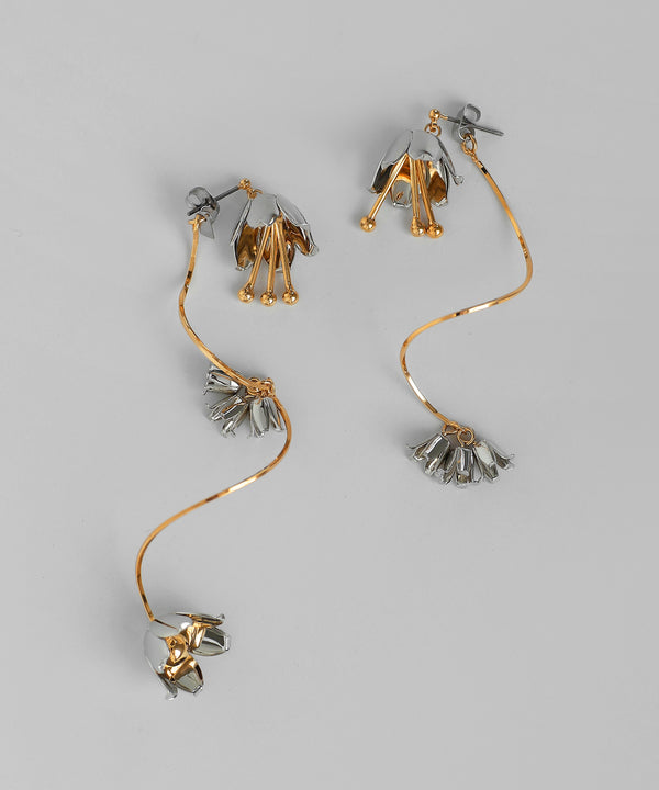 コンビカラーフラワーアシメバックキャッチピアス[Ownideal]