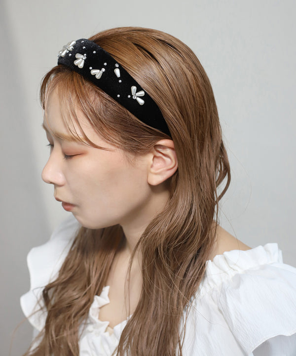 パールフラワー×ビジューベロアカチューシャ