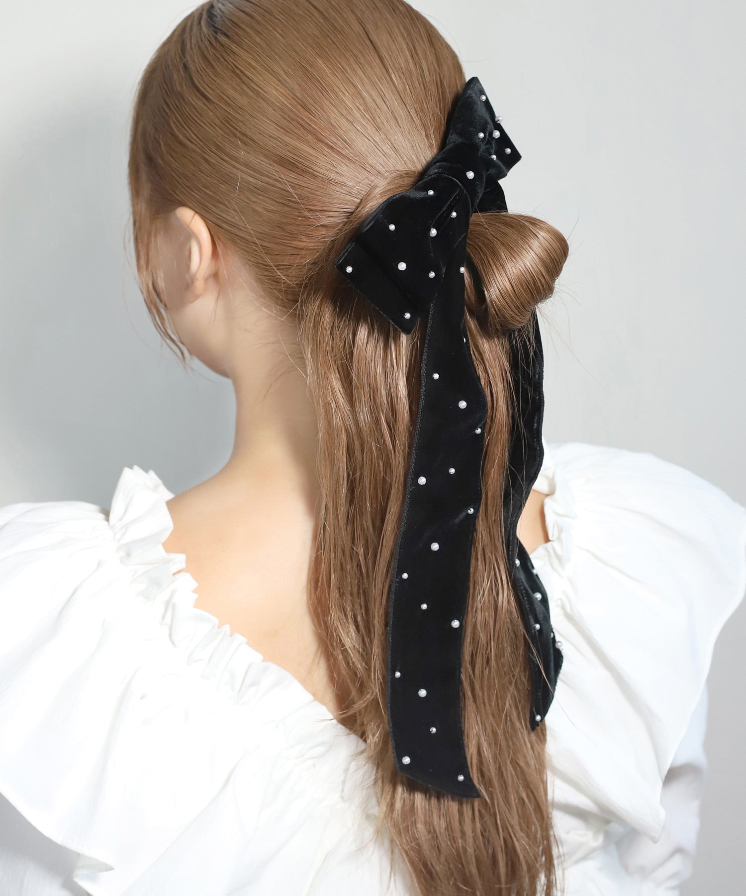 ANEMONE HAIR】パール×ベロアリボンバレッタ｜アネモネ・シエナロゼ