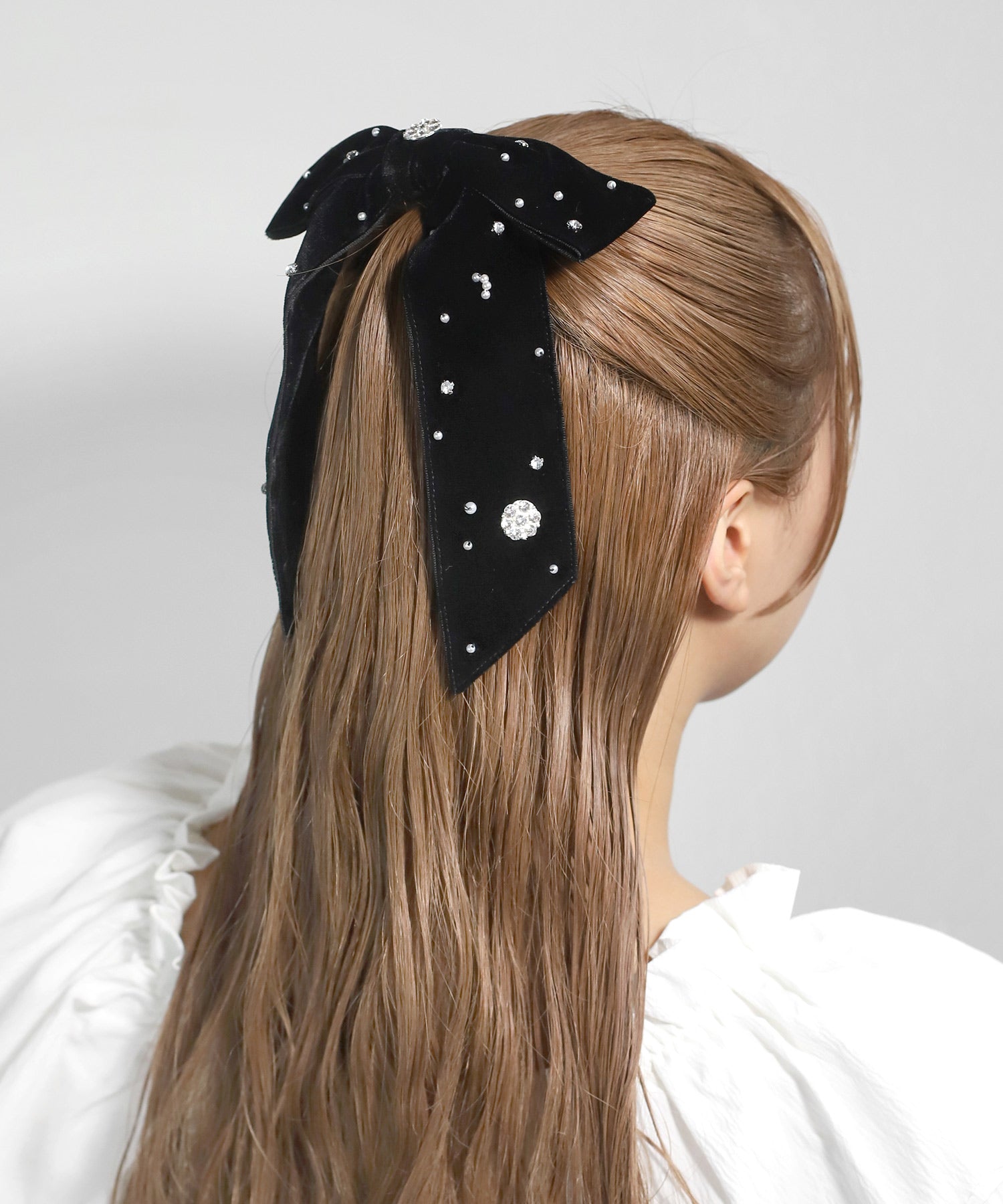 ANEMONE HAIR】ビジュー×パールベロアリボンバレッタ｜アネモネ
