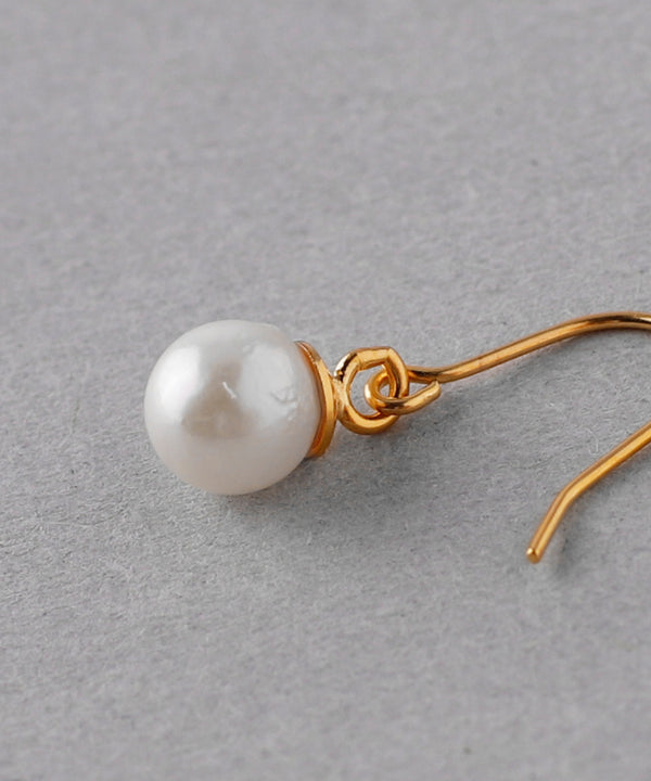 本真珠のシンプルフックピアス[中][ジャルビジュー]