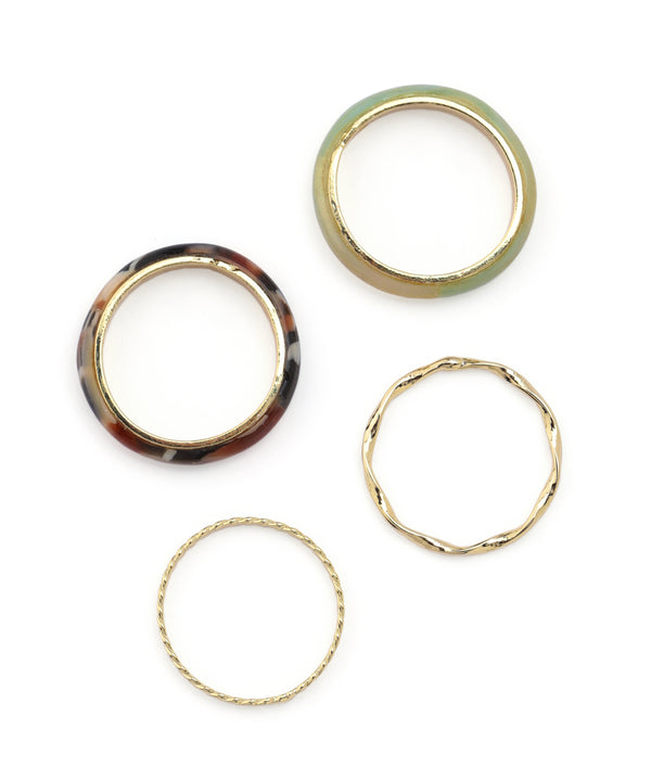 マーブルカラーのデザインリング[4本セット]