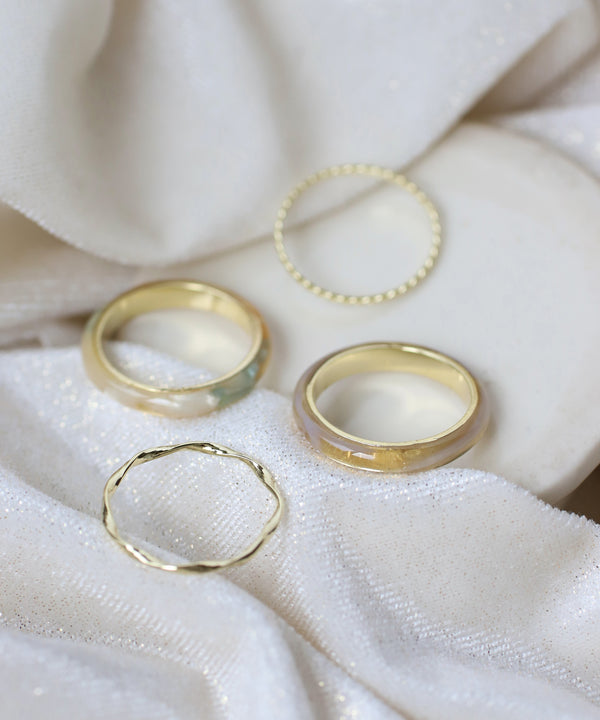 マーブルカラーのデザインリング[4本セット]