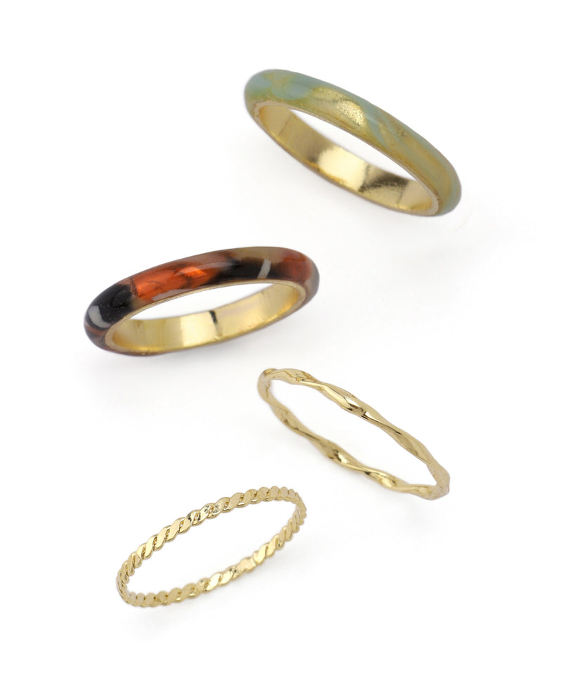 マーブルカラーのデザインリング[4本セット]