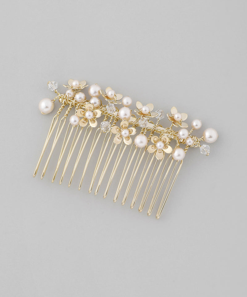 パール×メタルフラワーコーム