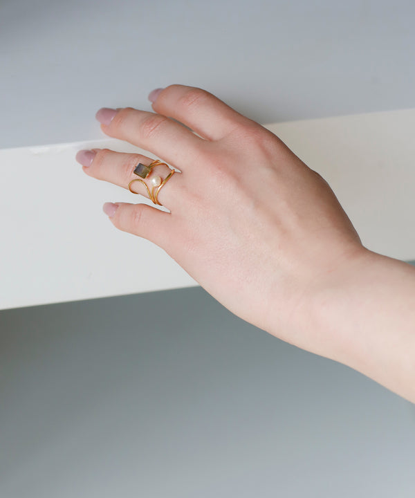 Natural stone x metal line ring [Sheerchic]