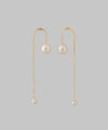 Asymmetric pearl long earrings [Sheerchic]