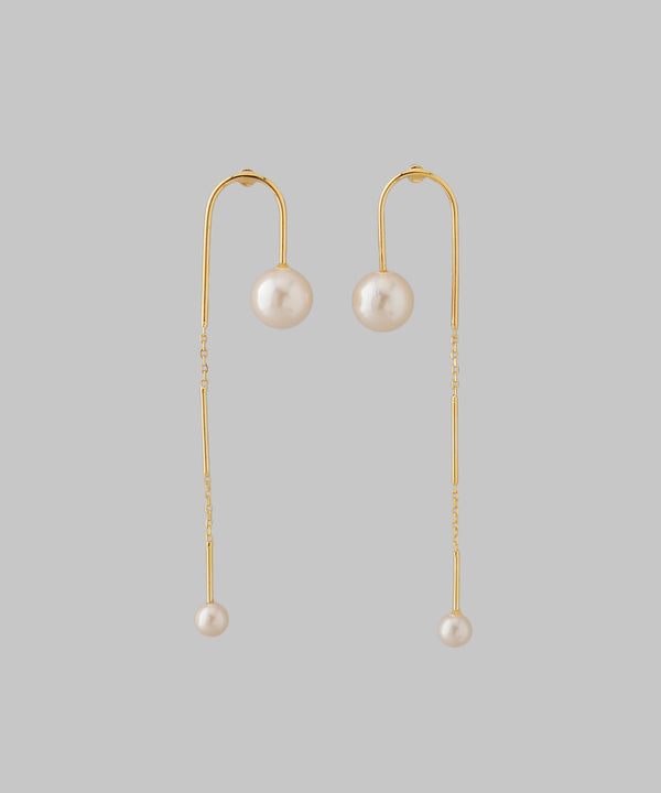 Asymmetric pearl long earrings [Sheerchic]