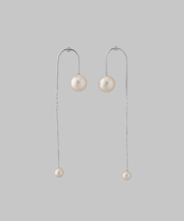 Asymmetric pearl long earrings [Sheerchic]