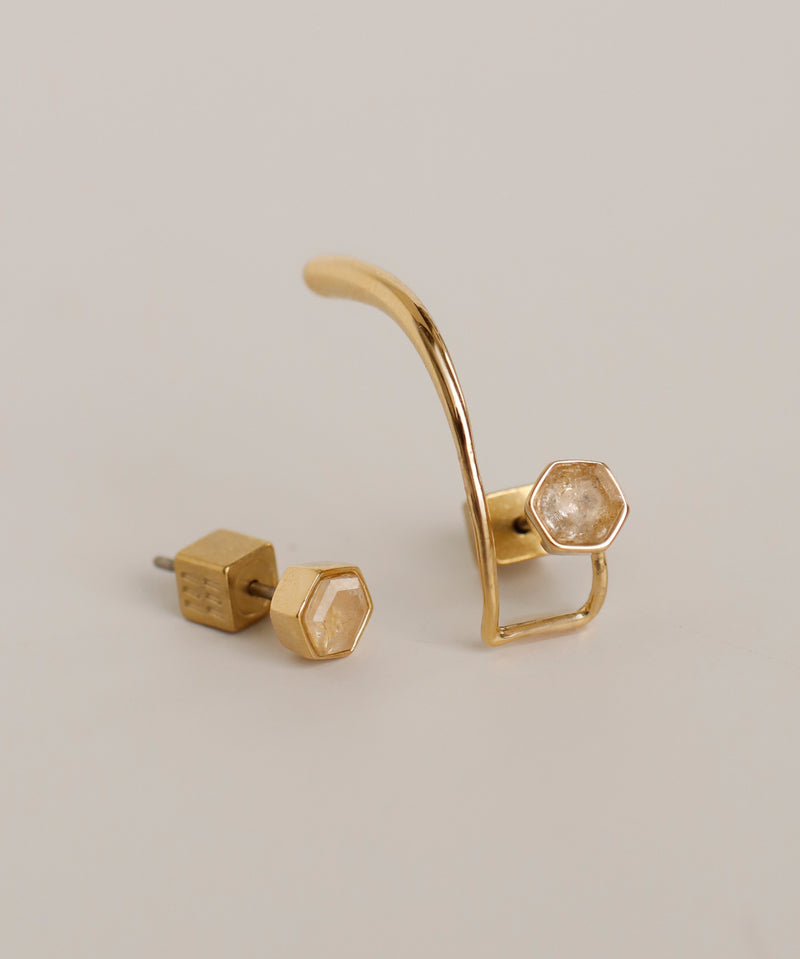 Natural stone asymmetric cuff earrings [Sheerchic]