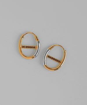 寶石鑲嵌撞色圈形耳環[Ownideal]