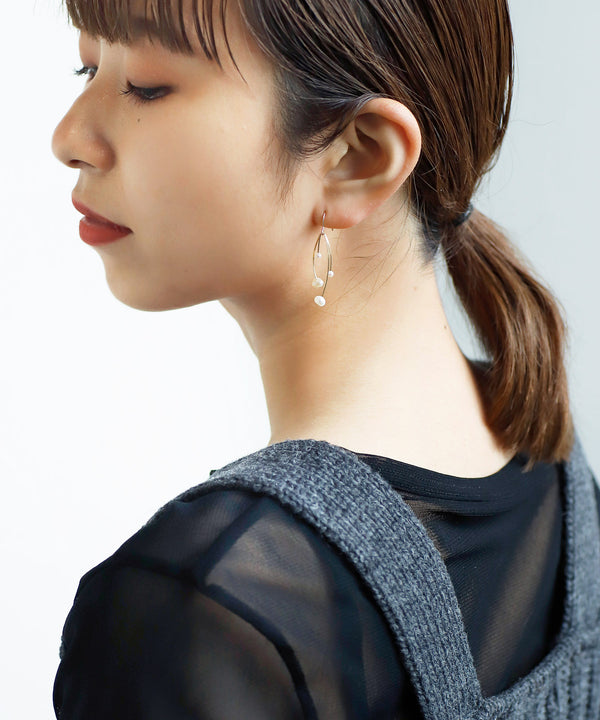 Pearl x Metal Line Earrings [K14GF][Basic]
