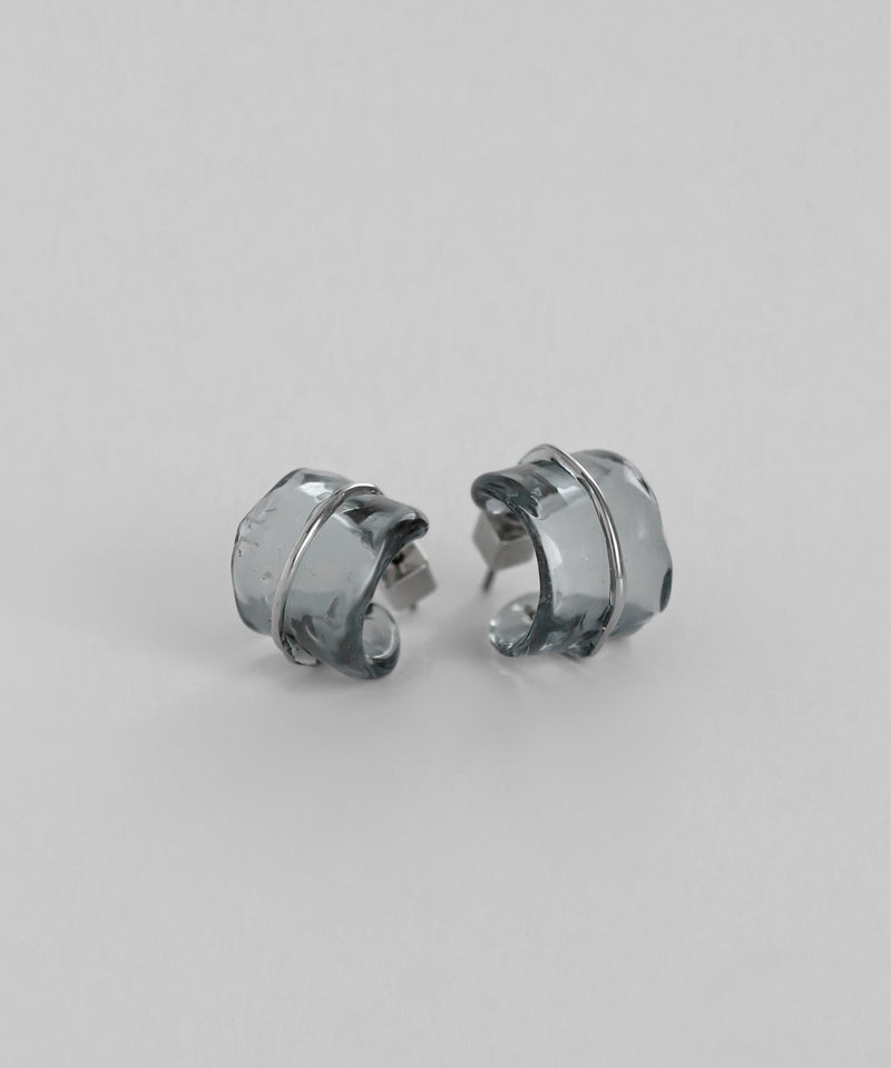 プラチナラインガラスフープピアス[Ownideal]