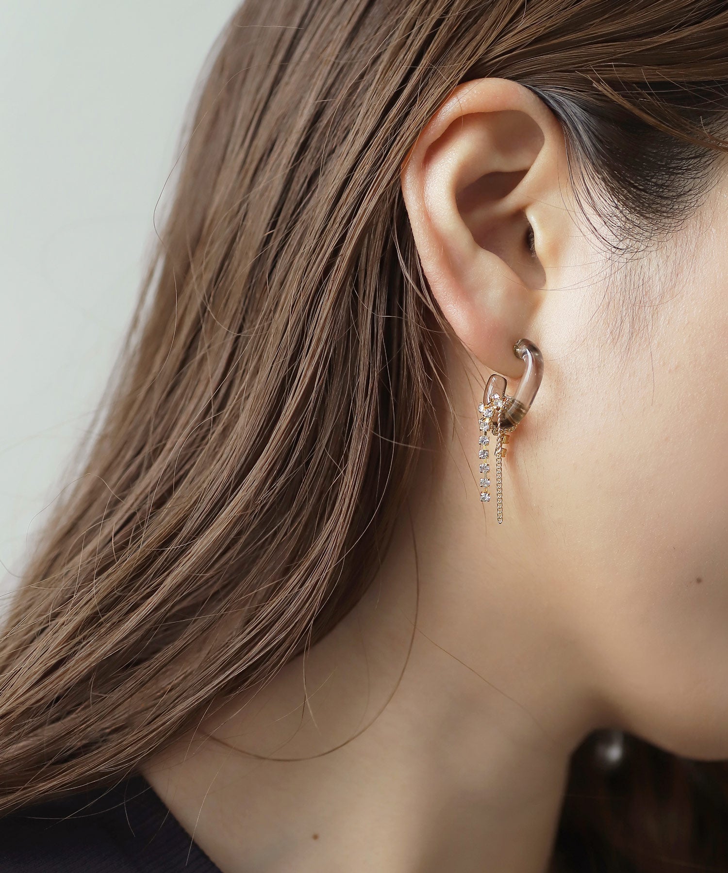 mimi33】ビジュー×チェーンガラスフープピアス[Ownideal]｜アネモネ