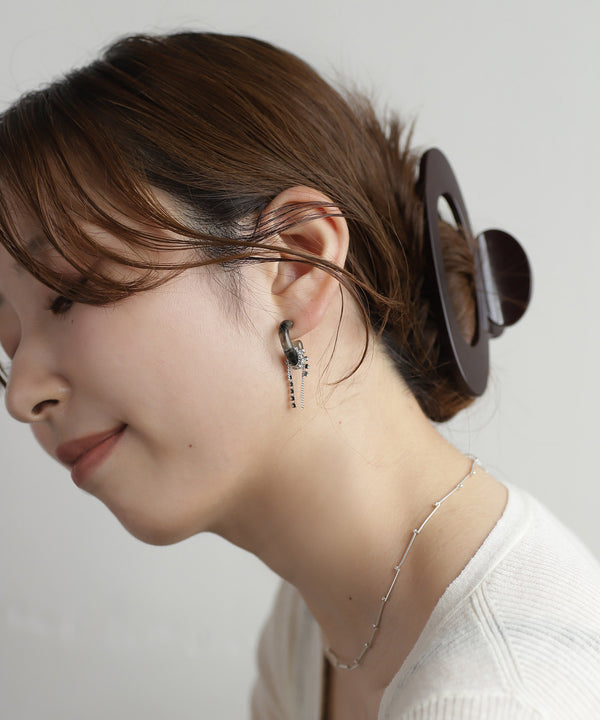 ビジュー×チェーンガラスフープピアス[Ownideal]
