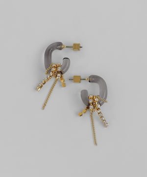 ビジュー×チェーンガラスフープピアス[Ownideal]